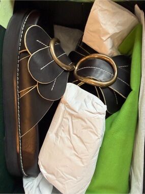 Farm Rio Leather Loafers with Gold Buckle